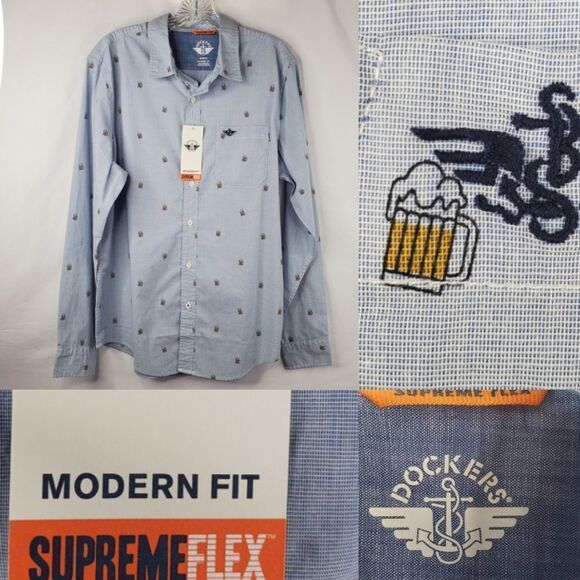 NEW Levi's BEER MUG BAR LONG SLEEVE DRINKING PARTY BARTENDER SHIRT NWT MEDIUM M - Picture 1 of 14